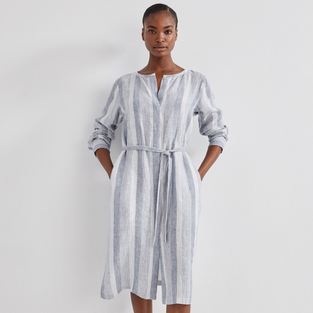 Haven Well Within Linen Ombré Stripe Shirt Dress - M